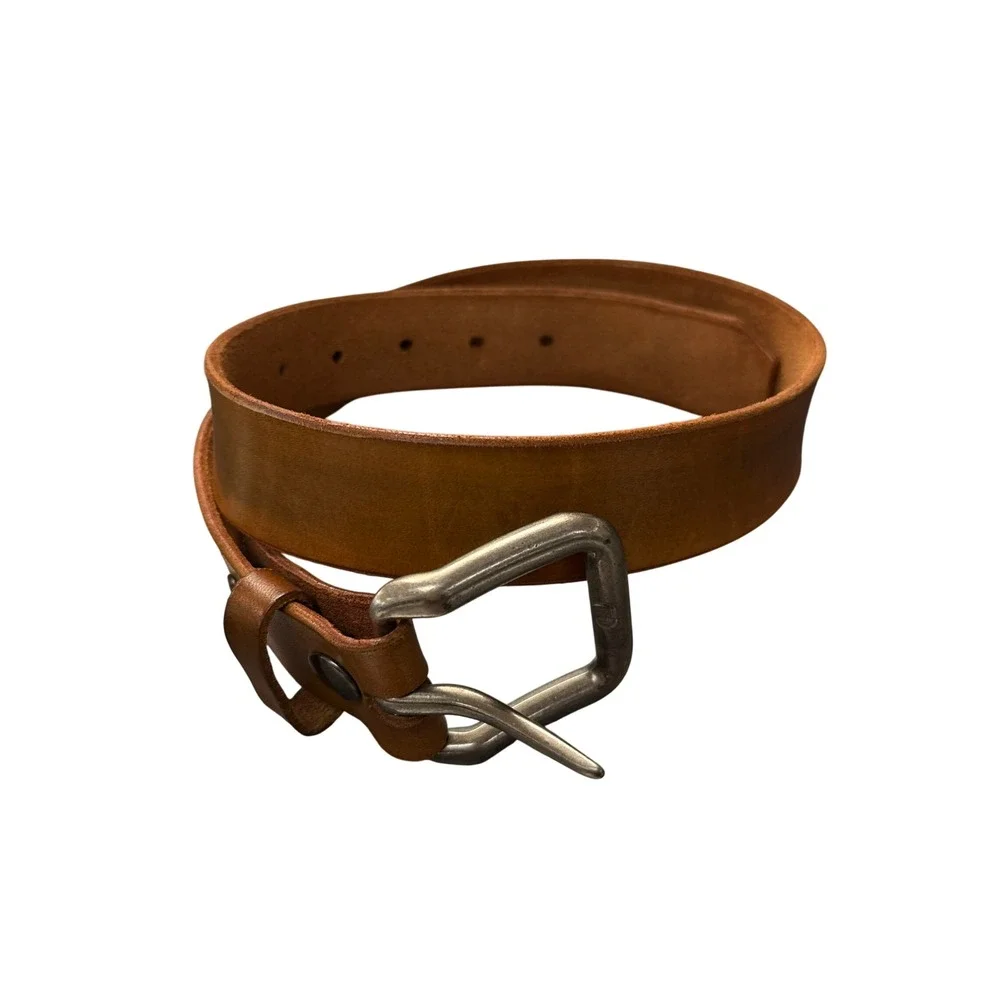 Leather Belt Mens 34 Tan Good Rugged Workwear Western Patina Buckle
